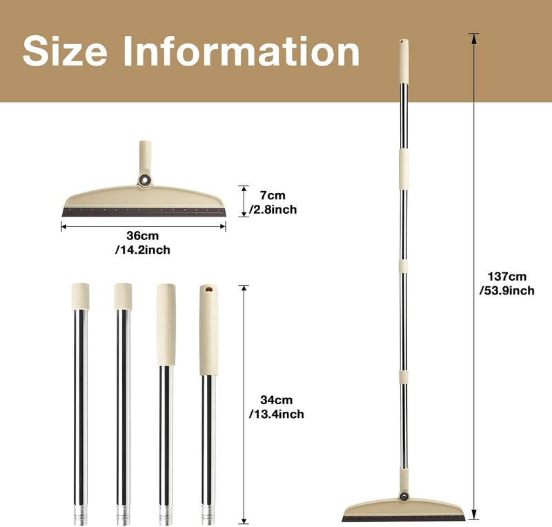 XXFLOWER Silicone Air Broom, Multi-Function Long Handle Magic Broom with Adjustable Rubber Squeegee for Indoor Hardwood Floors, Kitchens, Concrete Floors, Bathroom Tiles (Beige) - Image 2
